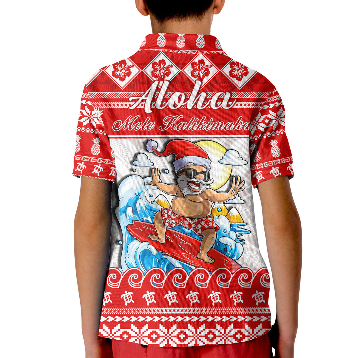 Custom Christmas Hawaii Polo Shirt KID Surfing Santa Mele Kalikimaka Polynesian - Wonder Print Shop
