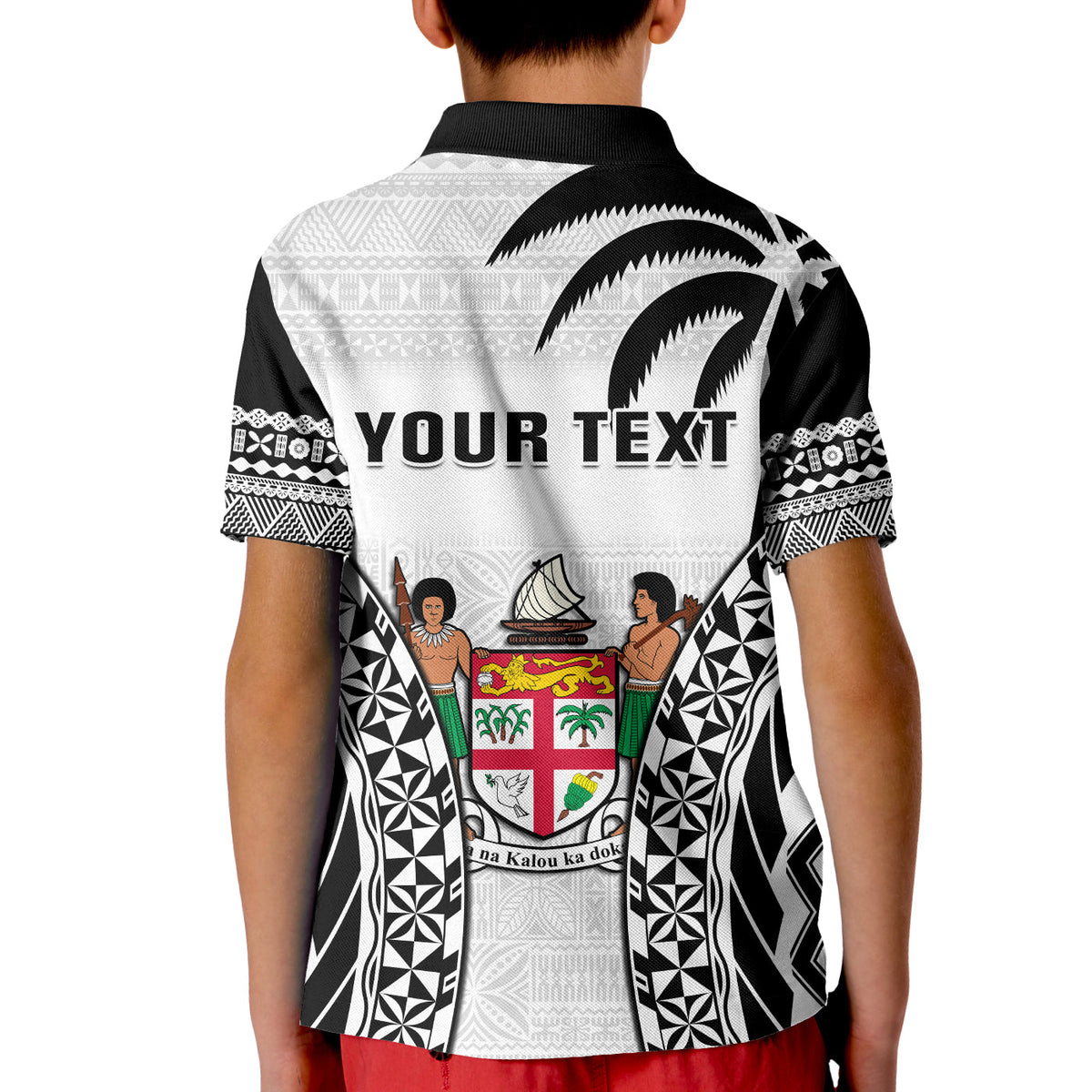Custom Fiji University Polo Shirt KID National Fijian Tapa Pattern White - Wonder Print Shop
