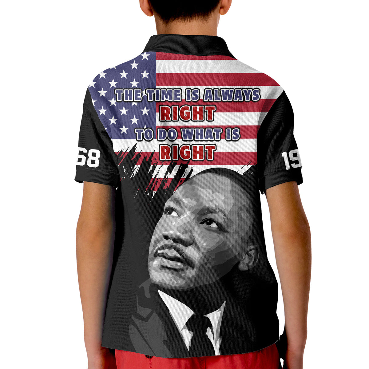 United States Polo Shirt KID United States Happy MLK Day Flag Grunge Style - Wonder Print Shop