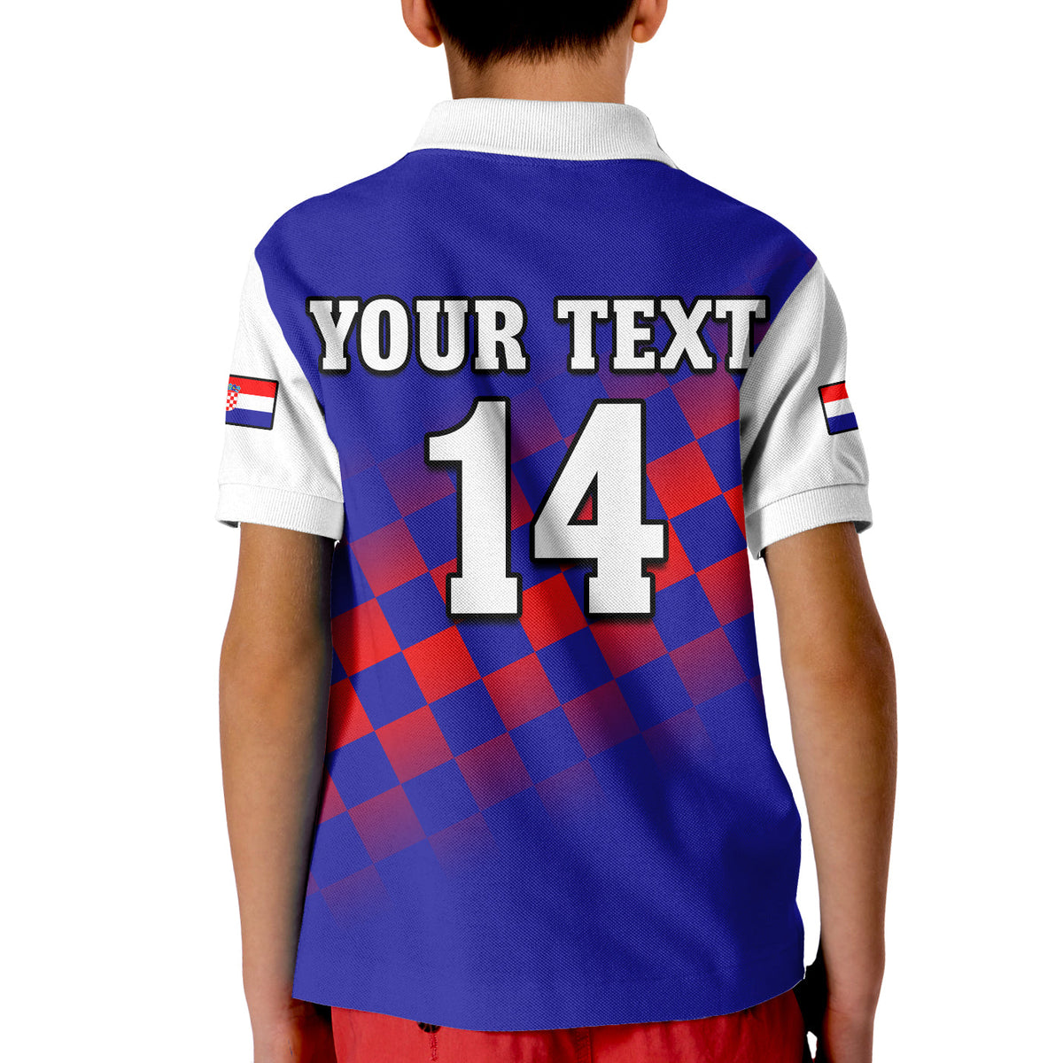 (Custom Text And Number) Croatia Football Polo Shirt Hrvatska Checkerboard Blue Version - Wonder Print Shop