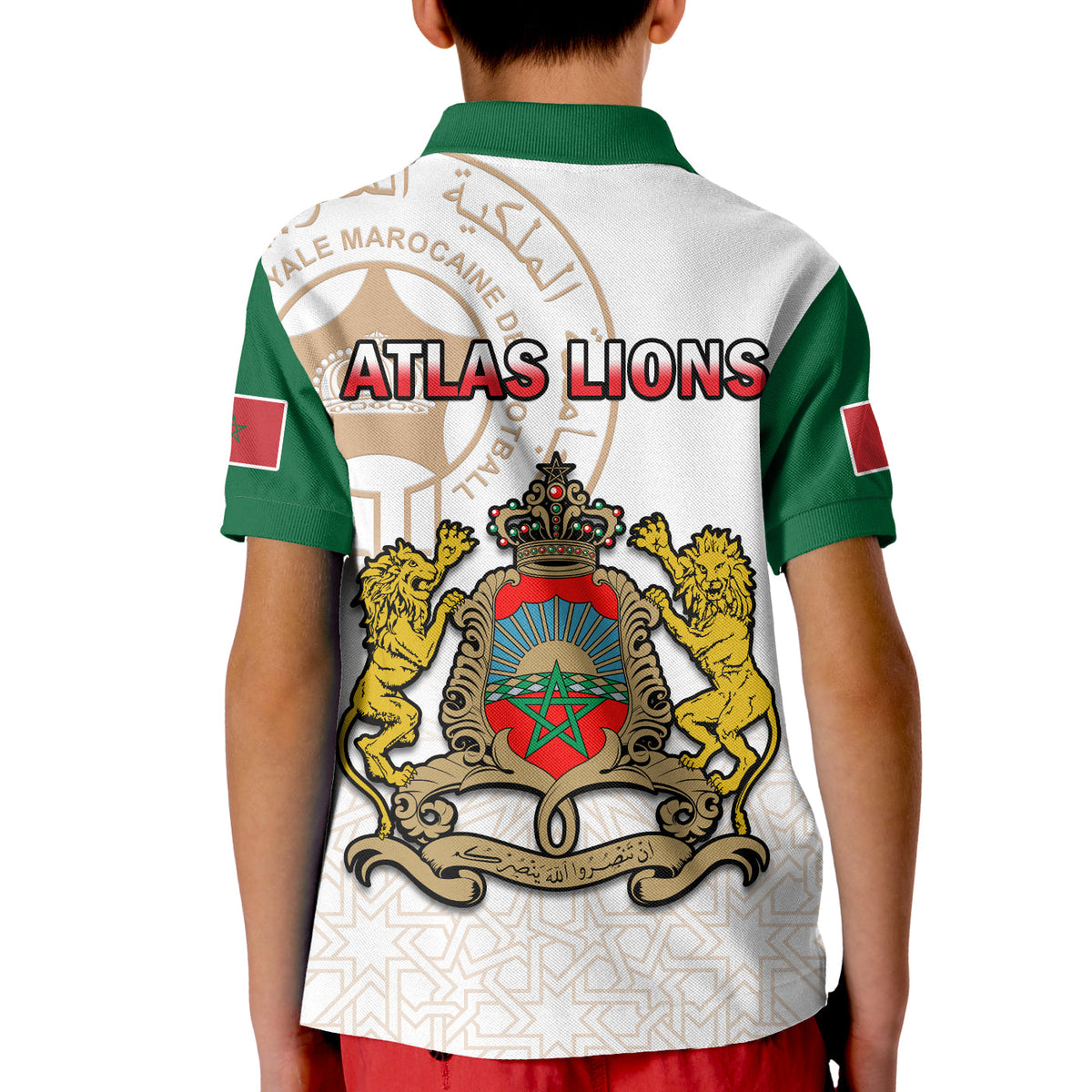 Morocco Football Polo Shirt KID Atlas Lions White Football 2022 - Wonder Print Shop