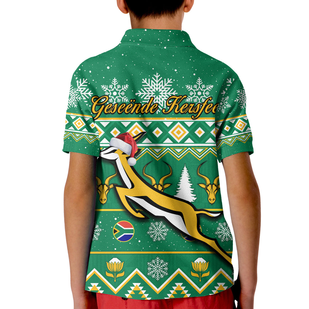 South Africa Rugby Polo Shirt Christmas Springboks Proud Geseende Kersfees - Wonder Print Shop
