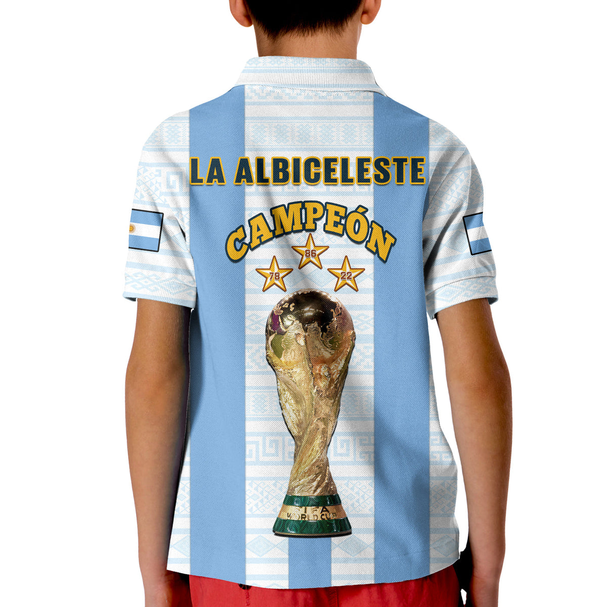 Argentina Football Polo Shirt KID World Cup La Albiceleste 3rd Champions Proud - Wonder Print Shop