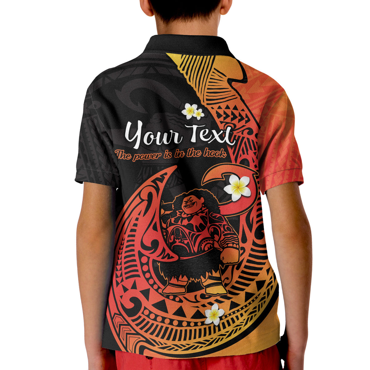 Custom Mauis Fish Hook Polo Shirt KID Polynesian Orange Gradient Version - Wonder Print Shop