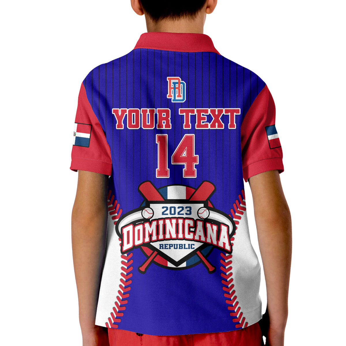 (Custom Text And Number) Dominican Republic Baseball Polo Shirt 2023 KID Version Blue - Wonder Print Shop