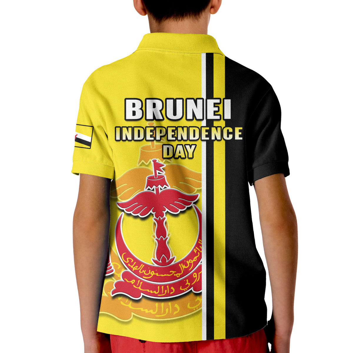Brunei Polo Shirt KID Happy Independence Day With Coat Of Arms - Wonder Print Shop