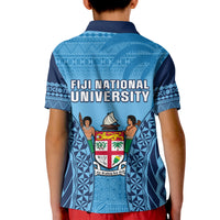Fiji University Polo Shirt KID National Fijian Tapa Pattern Blue - Wonder Print Shop