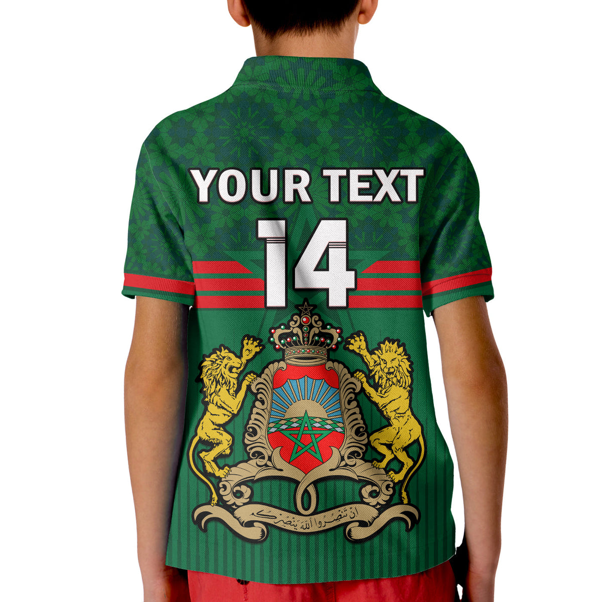(Custom Text And Number) Morocco Football Polo Shirt KID Football 2022 Green Moroccan Pattern - Wonder Print Shop