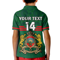 (Custom Text And Number) Morocco Football Polo Shirt KID Football 2022 Green Moroccan Pattern - Wonder Print Shop