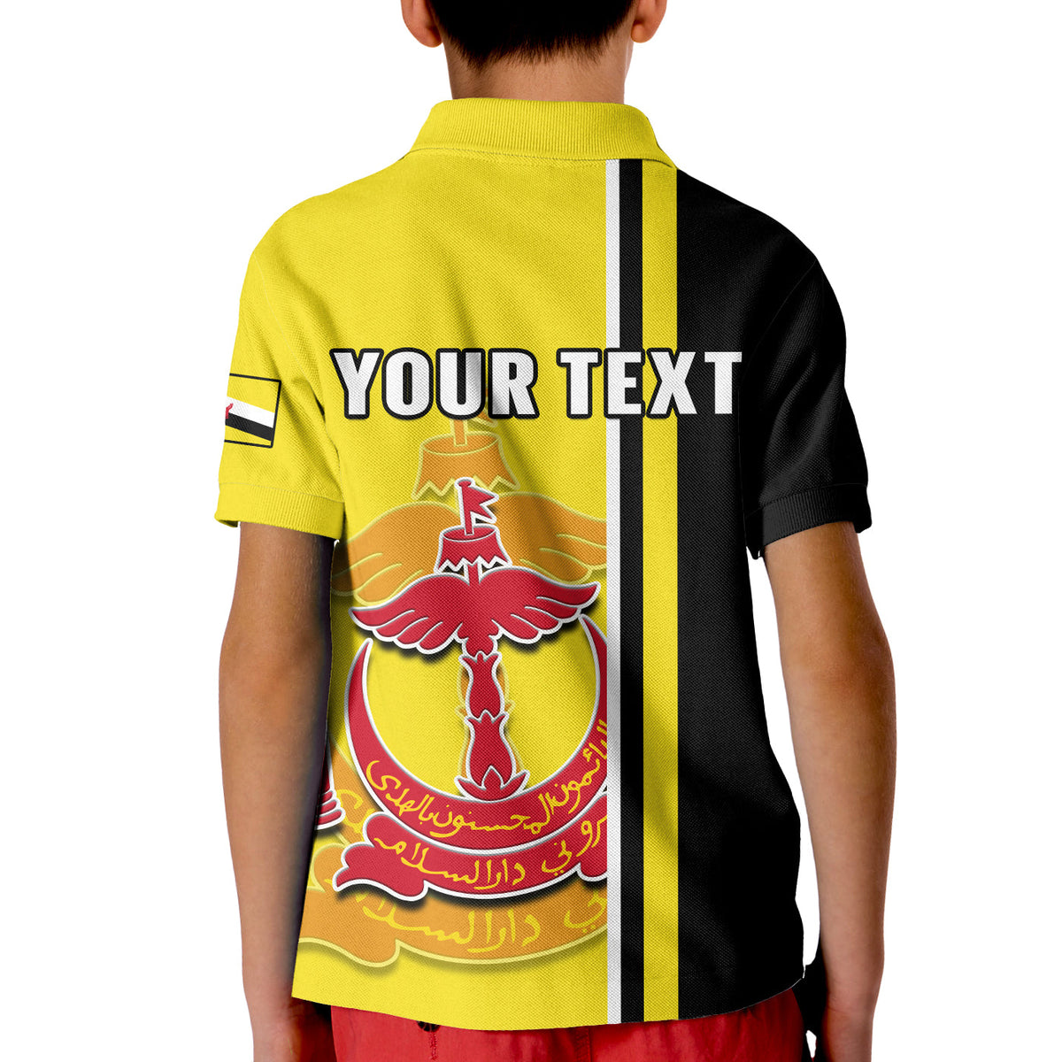 Custom Brunei Polo Shirt KID Happy Independence Day With Coat Of Arms - Wonder Print Shop