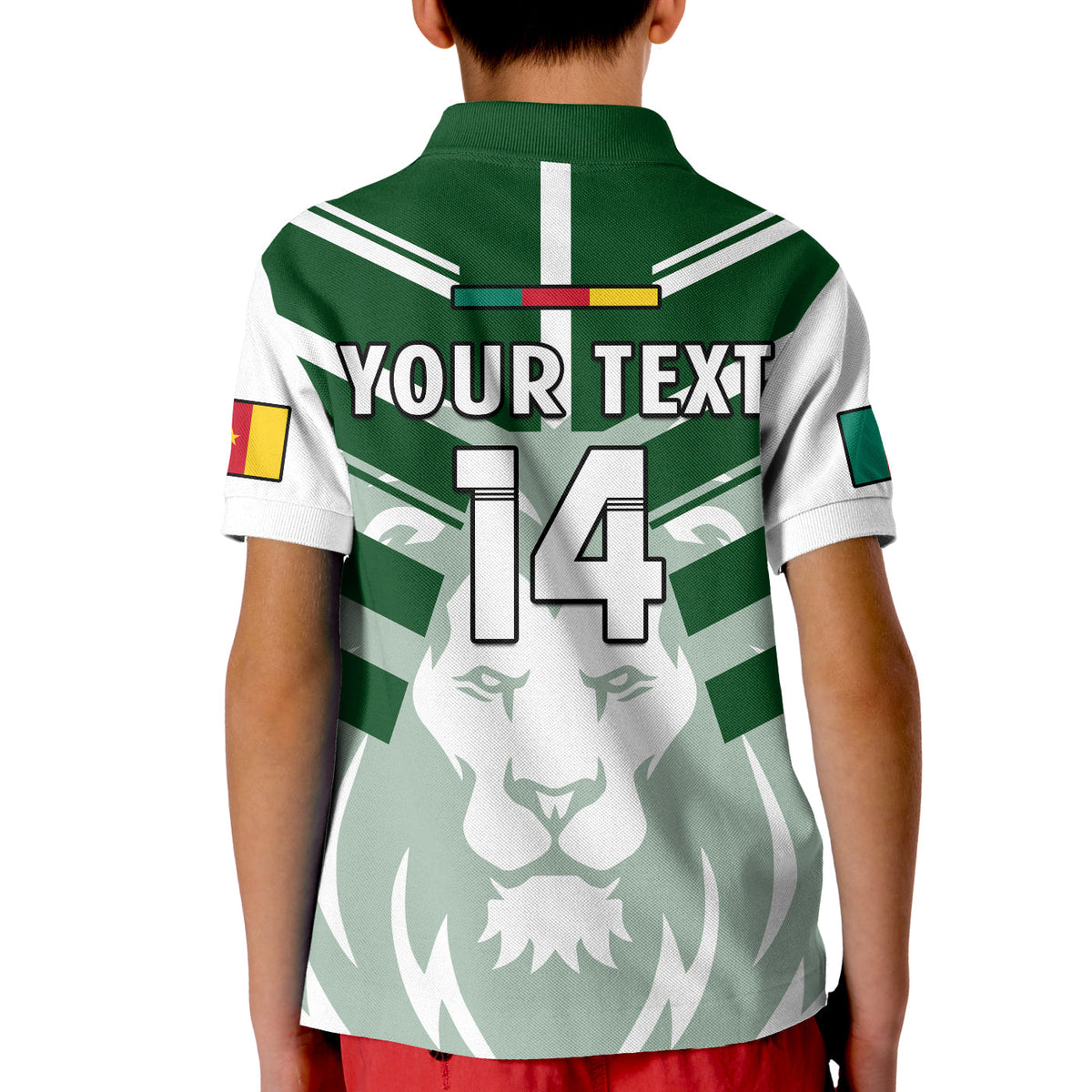 (Custom Text And Number) Cameroon Football Polo Shirt KID Les Lions Indomptables White Football 2022 - Wonder Print Shop