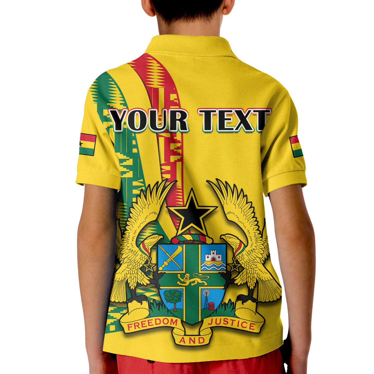 Custom Ghana Polo Shirt Ghanan Coat Of Arms Mix Kente Pattern - Wonder Print Shop