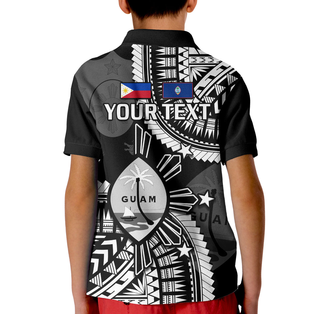 Custom Guam and Philippines Polo Shirt KID Guaman Filipinas Together Black - Wonder Print Shop