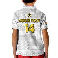 (Custom Text And Number) Ghana Football Polo Shirt Black Stars Kente Football 2022 White - Wonder Print Shop