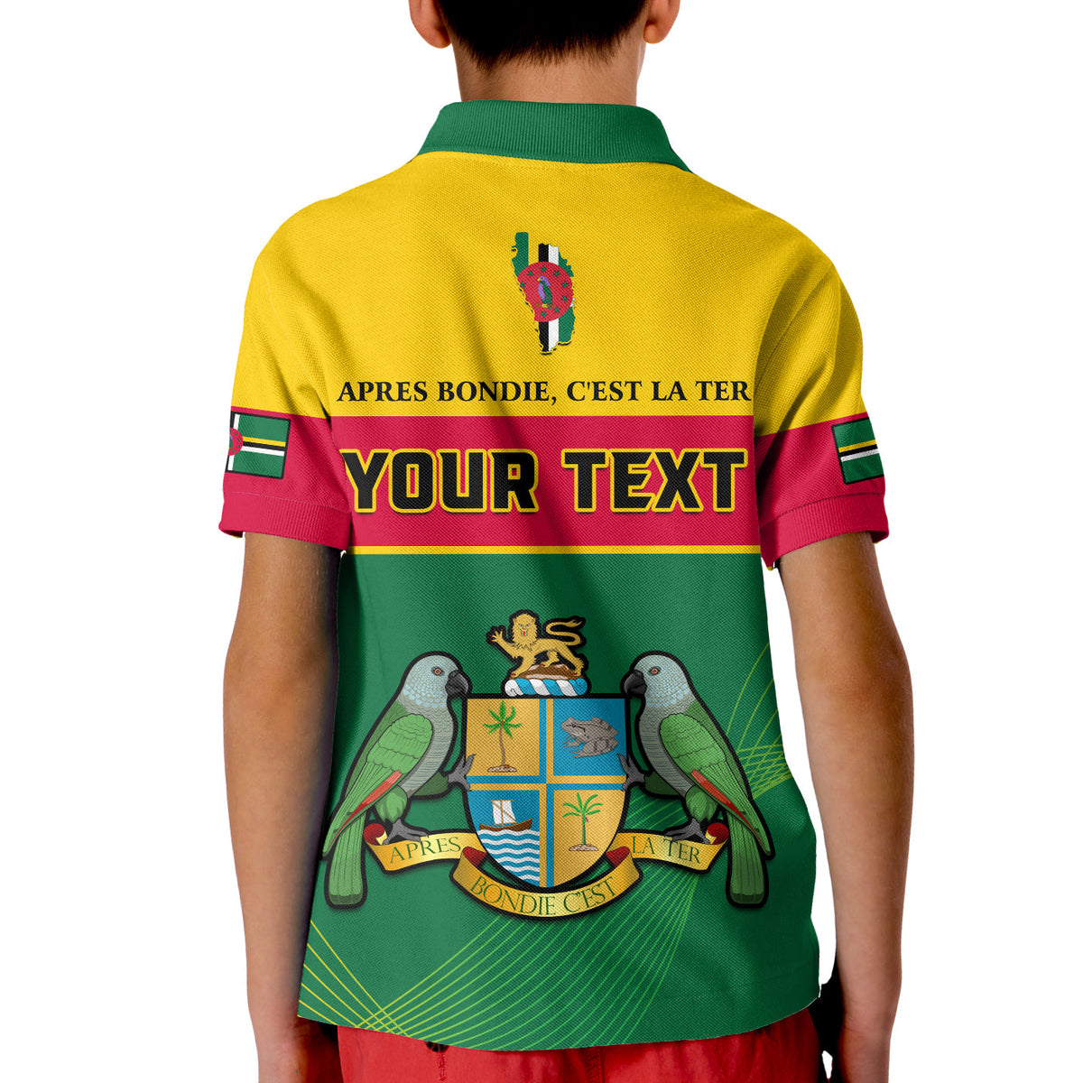Custom Dominica Polo Shirt KID Dominican Coat Of Arms With Map - Wonder Print Shop