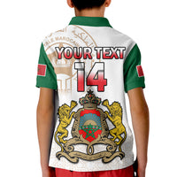(Custom Text and Number) Morocco Football Polo Shirt KID Atlas Lions White Football 2022 - Wonder Print Shop