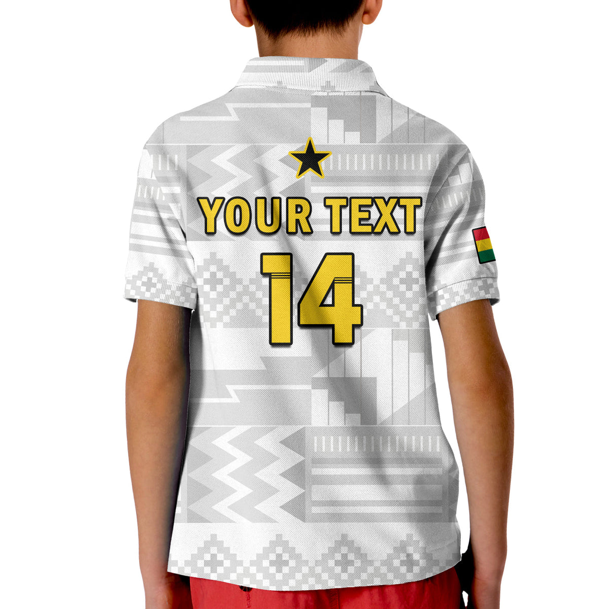 (Custom Text And Number) Ghana Football Polo Shirt KID Black Stars Kente Football 2022 White - Wonder Print Shop