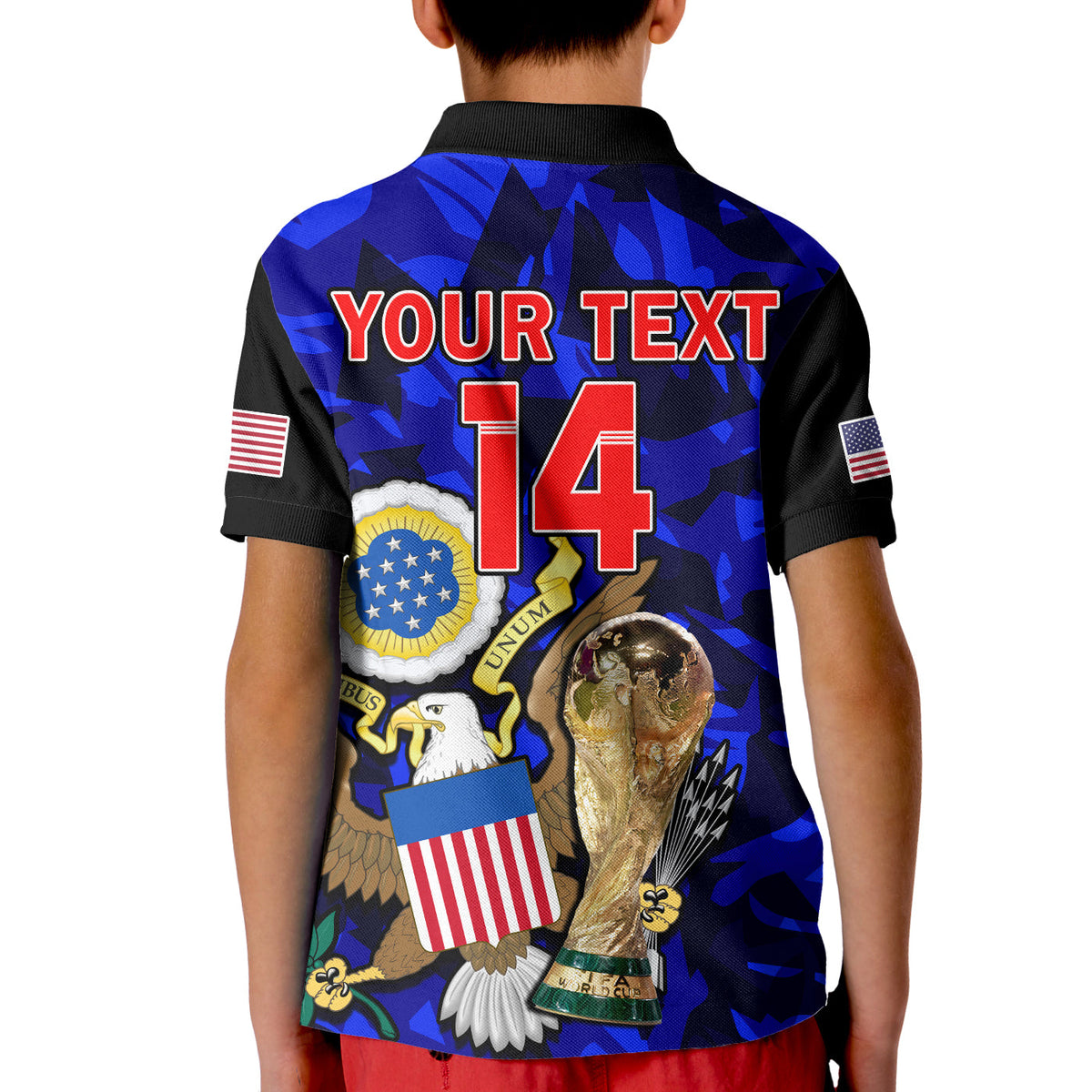 (Custom Text And Number) USA Football Polo Shirt KID The Yanks Champions WC 2022 - Wonder Print Shop