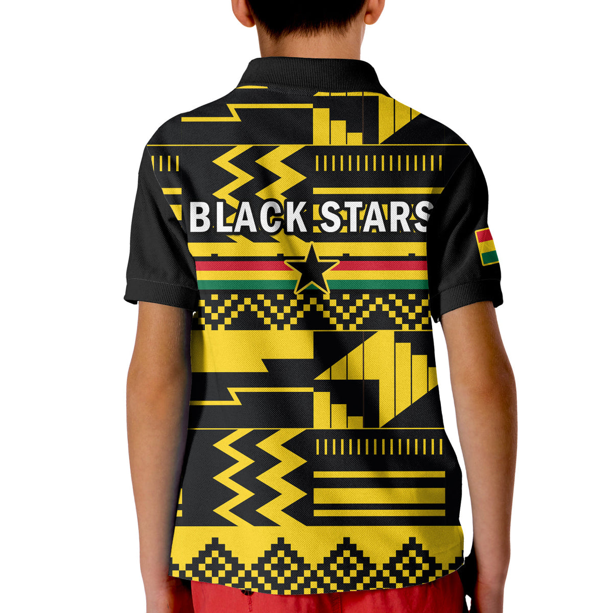 Ghana Football Polo Shirt KID Black Stars Kente Football 2022 Yellow - Wonder Print Shop