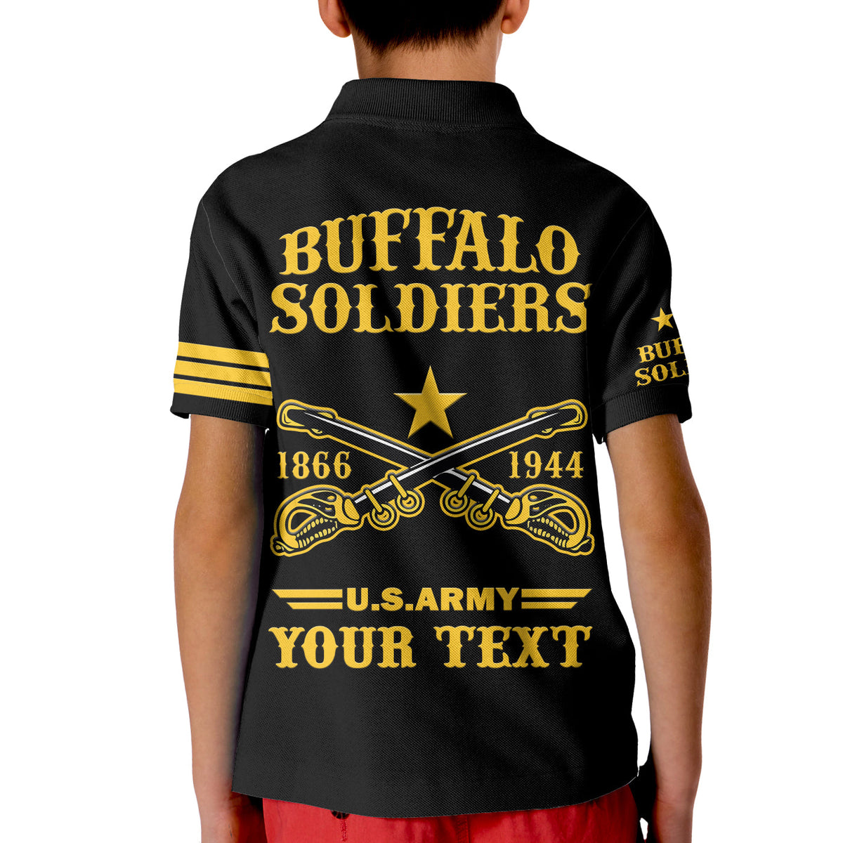 (Custom Text And Chapter) Buffalo Soldiers Polo Shirt BSMC United States Army Black - Wonder Print Shop