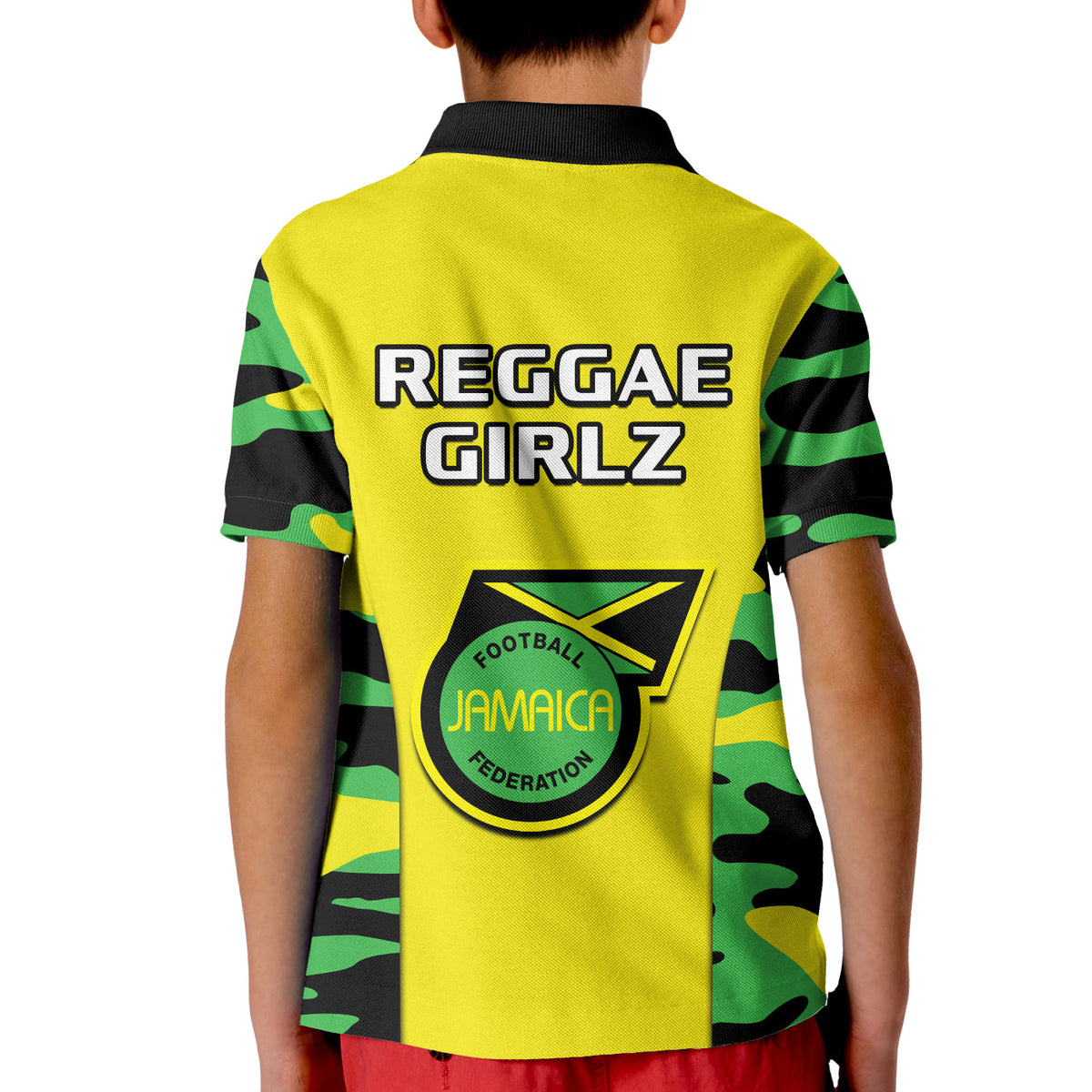 Jamaica Football Polo Shirt KID Reggae Girlz 2023 Cup Of Nations Ver.02 - Wonder Print Shop