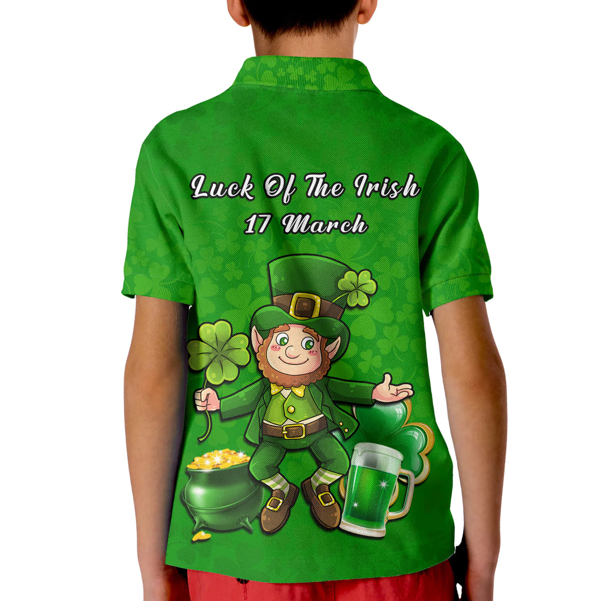 Ireland Polo Shirt KID Saint Patricks Day Happy Leprechaun And Shamrock - Wonder Print Shop
