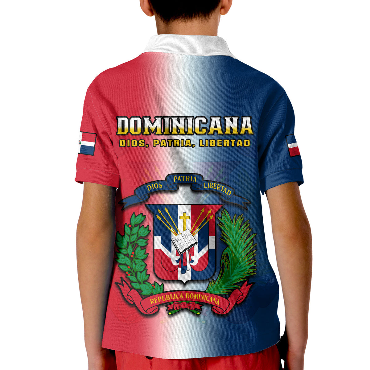 Dominican Republic Polo Shirt KID Dominicana Coat Of Arms Gradient Style - Wonder Print Shop