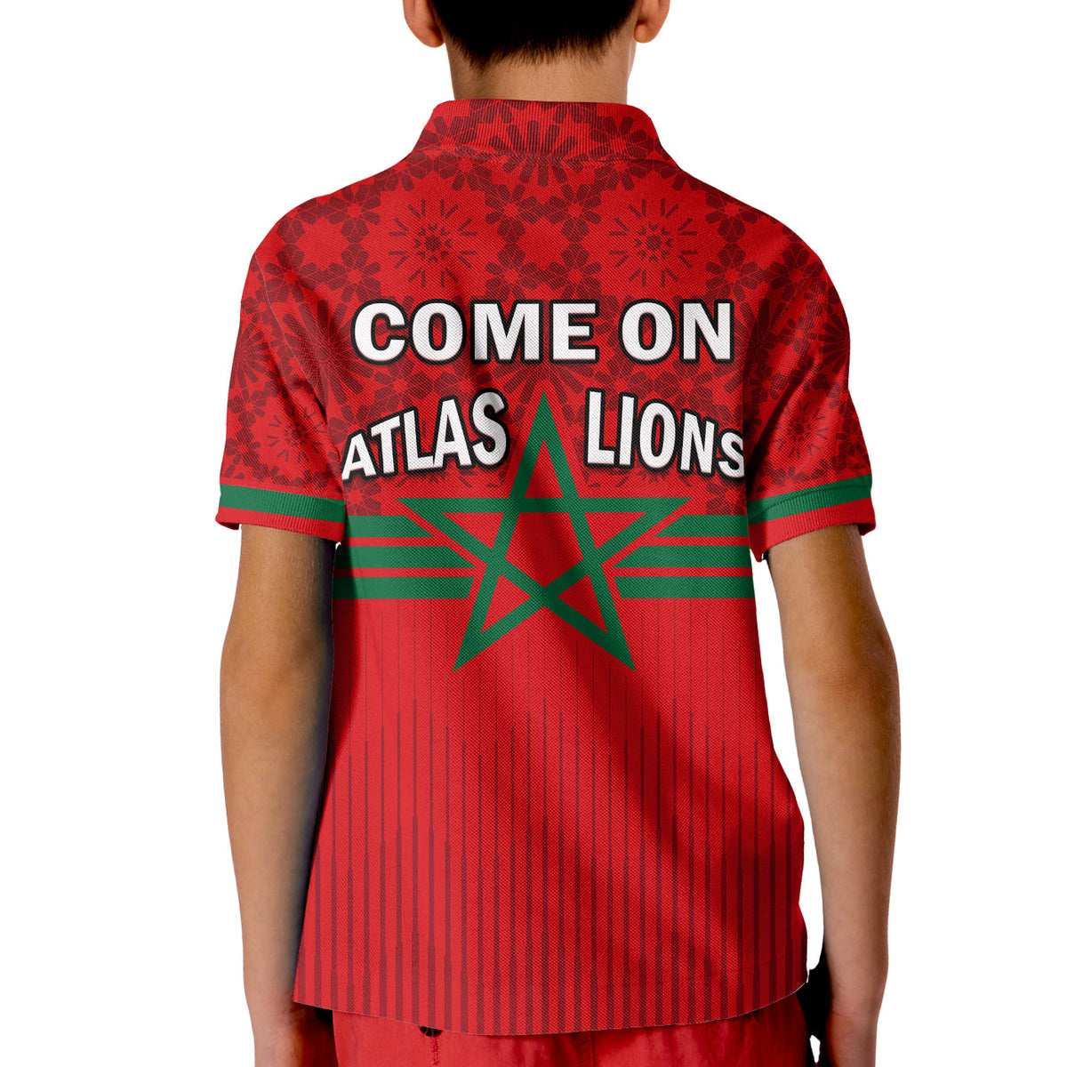 Morocco Football Polo Shirt KID Football 2022 Red Moroccan Pattern - Wonder Print Shop
