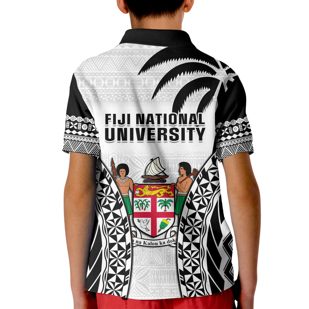 Fiji University Polo Shirt National Fijian Tapa Pattern White - Wonder Print Shop