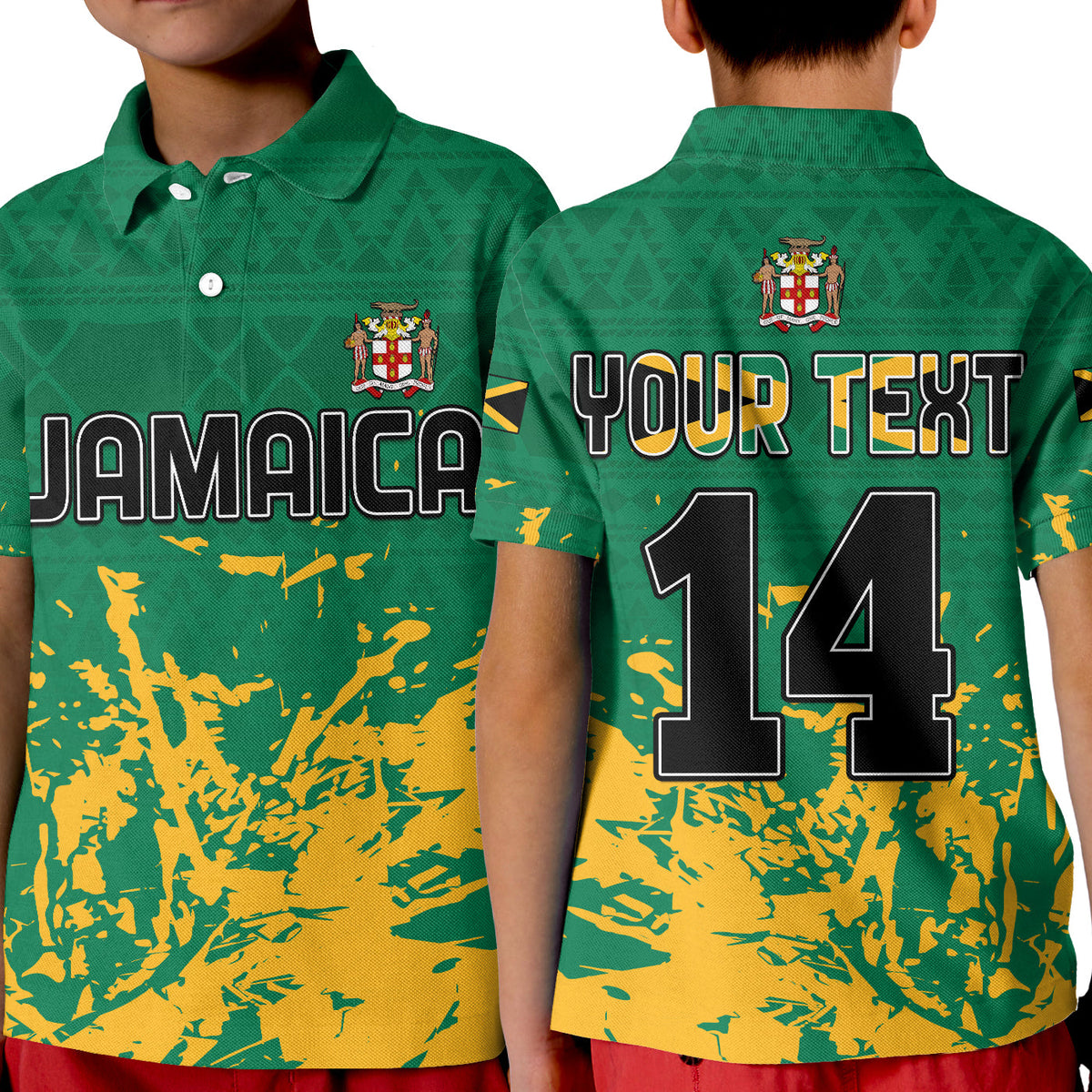 (Custom Text and Number) Jamaica Athletics Polo Shirt Jamaican Flag With African Pattern Sporty Style - Wonder Print Shop