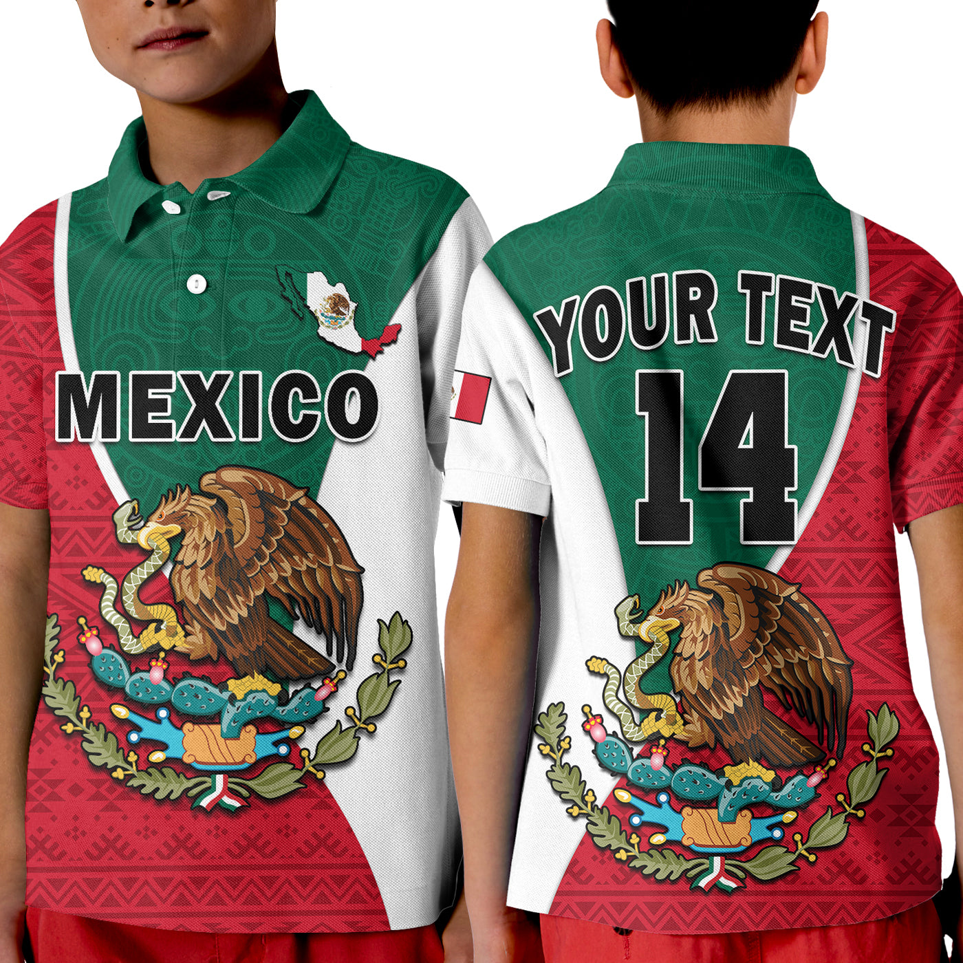 custom-text-and-number-mexico-polo-shirt-kid-mexican-aztec-pattern
