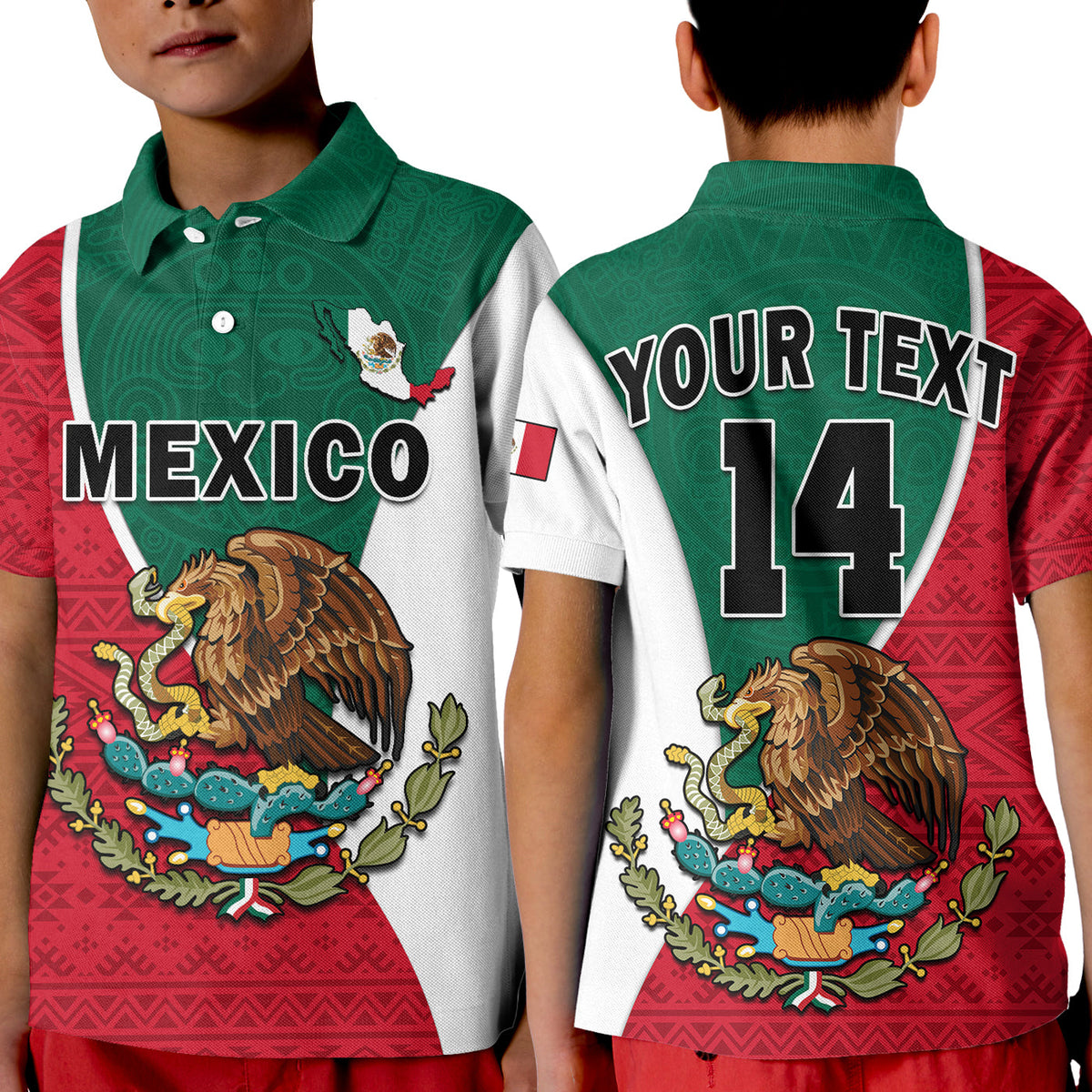 (Custom Text and Number) Mexico Polo Shirt Mexican Aztec Pattern - Wonder Print Shop