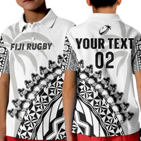 Custom Text And Number Fiji Rugby Polo Shirt Fijian Cibi Dance Tapa Pattern White - Wonder Print Shop
