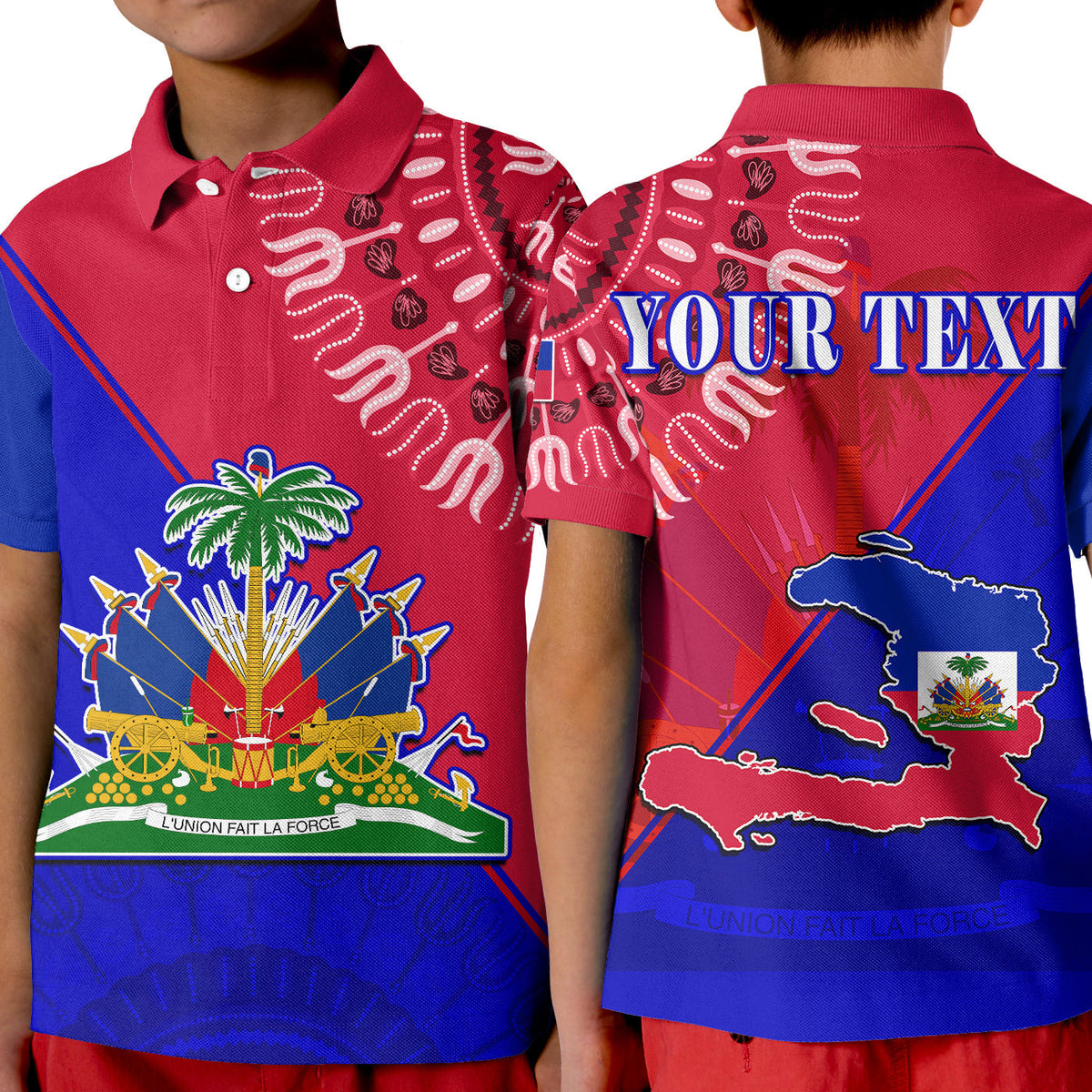 Custom Haiti Polo Shirt KID Haiti Flag Dashiki Simple Style - Wonder Print Shop