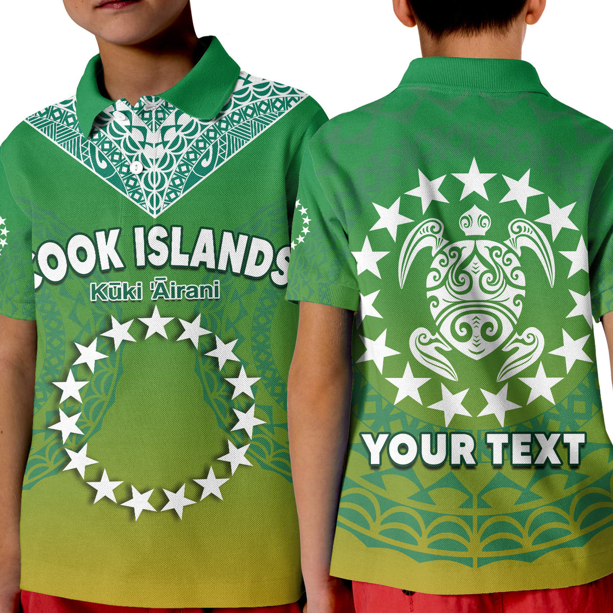 Custom Cook Islands Polo Shirt Circle Pattern Mix Sea Turtle Green Version - Wonder Print Shop