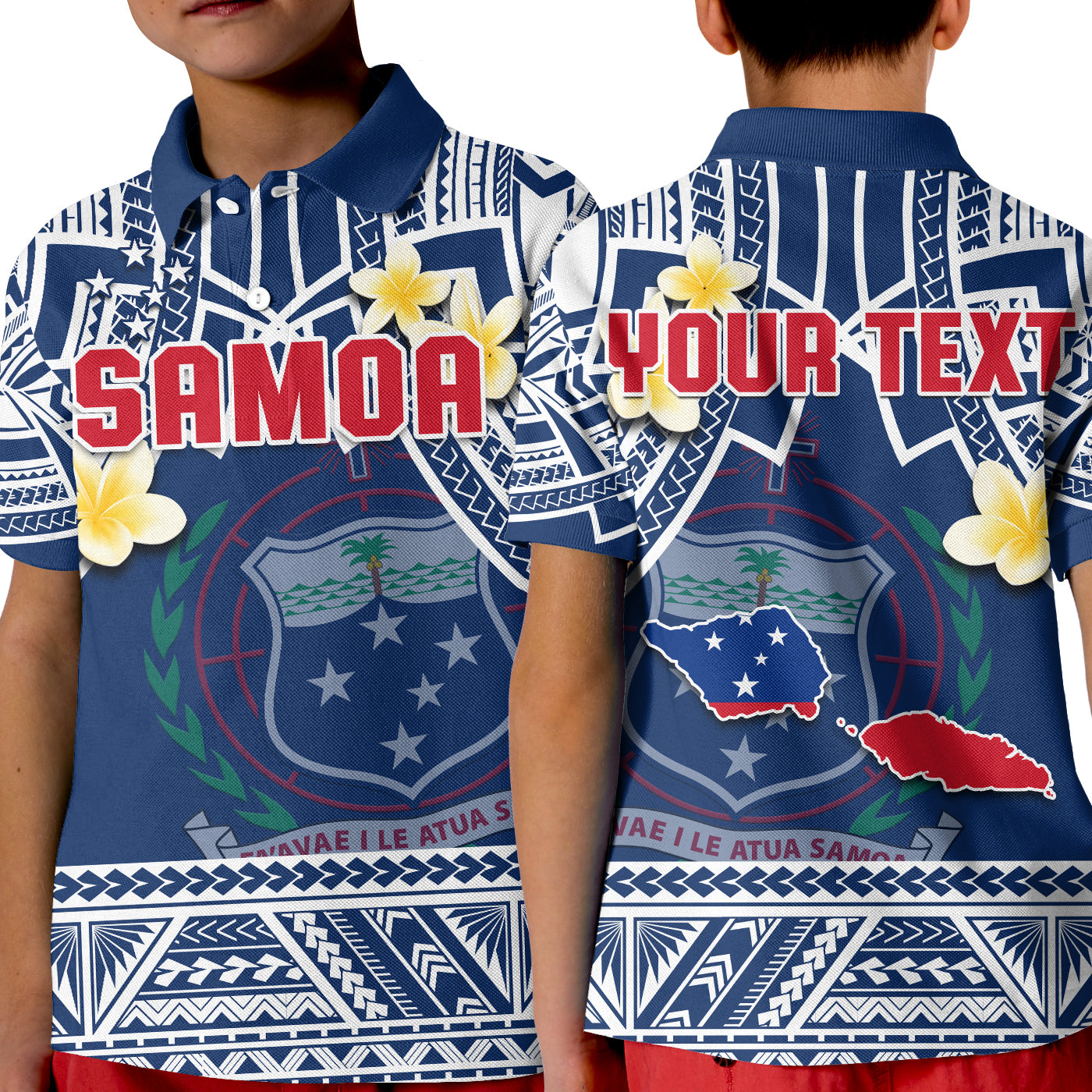 Custom Samoa Polo Shirt KID Samoan Plumeria Flowers Mix Polynesian Pattern - Wonder Print Shop