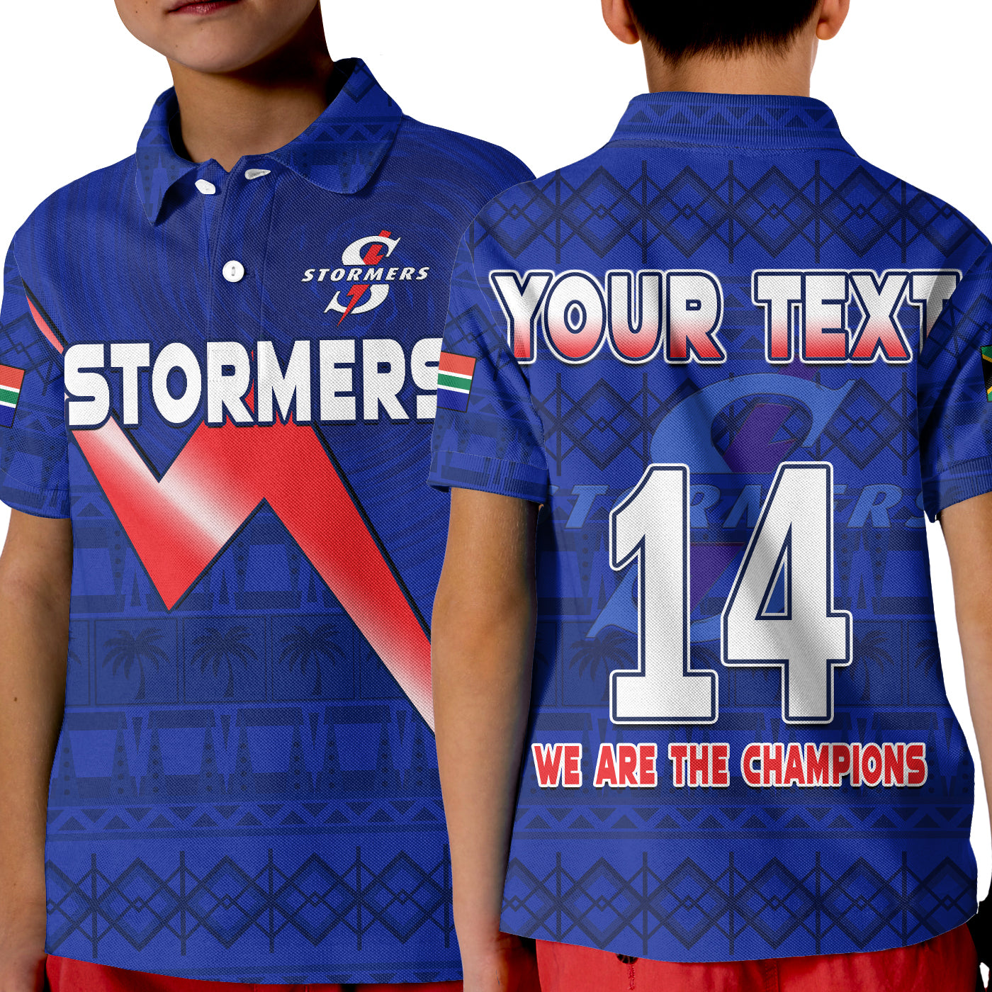 custom-text-and-number-stormers-south-africa-rugby-polo-shirt-kid-we-are-the-champions-urc-african-pattern