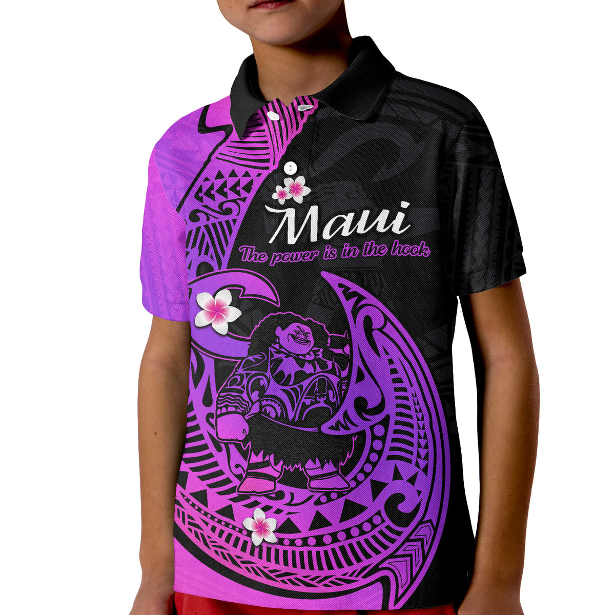 Custom Polynesian Polo Shirt Maui Fish Hook Magenta Gradient Version - Wonder Print Shop