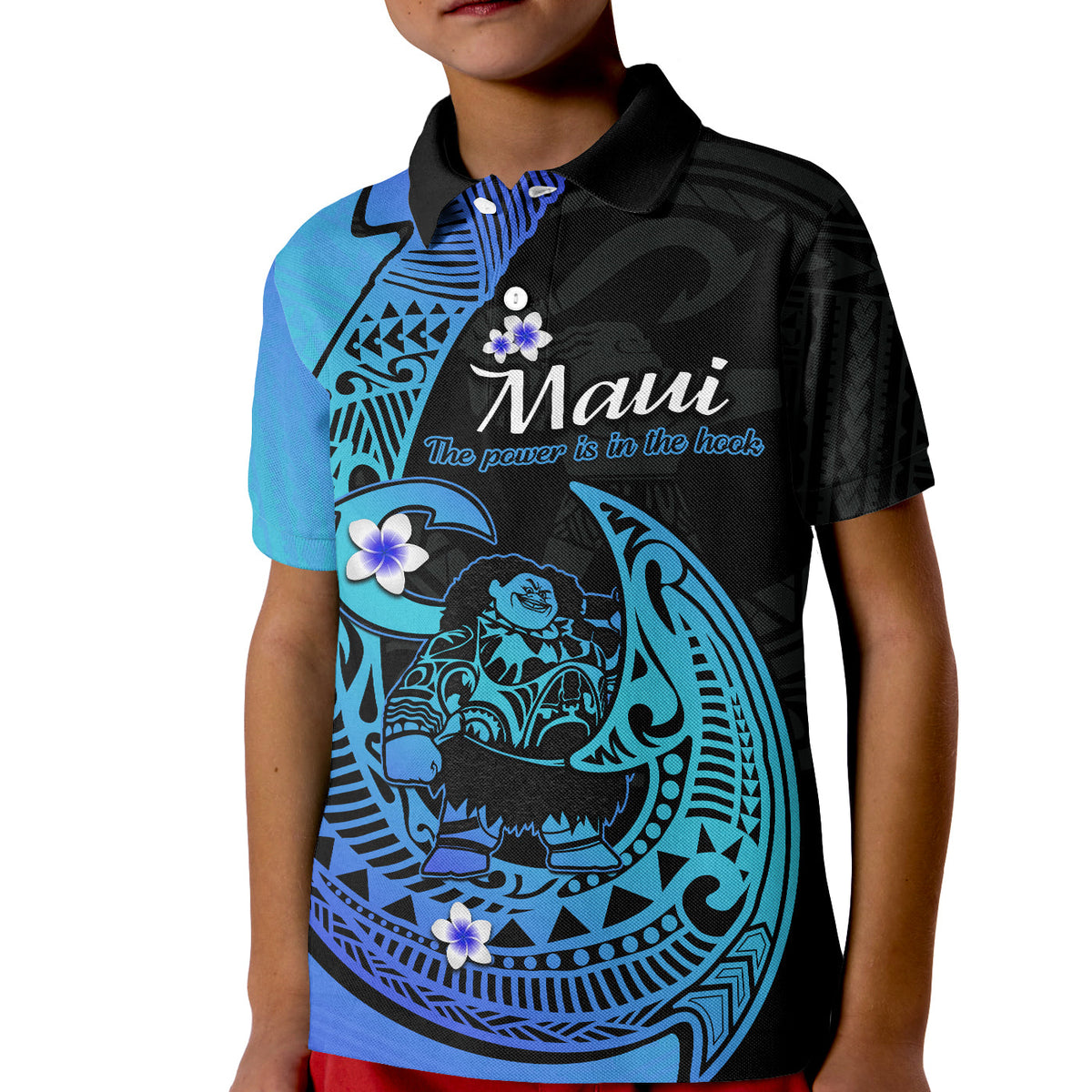 Custom Mauis Fish Hook Polo Shirt KID Polynesian Turquoise Gradient Version - Wonder Print Shop