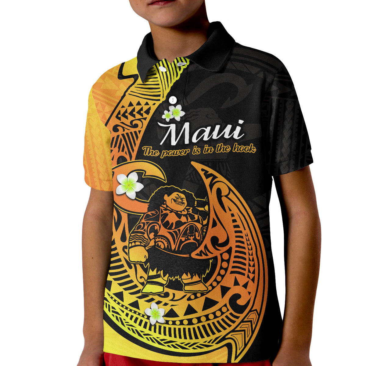 Custom Mauis Fish Hook Polo Shirt KID Polynesian Gold Gradient Version - Wonder Print Shop