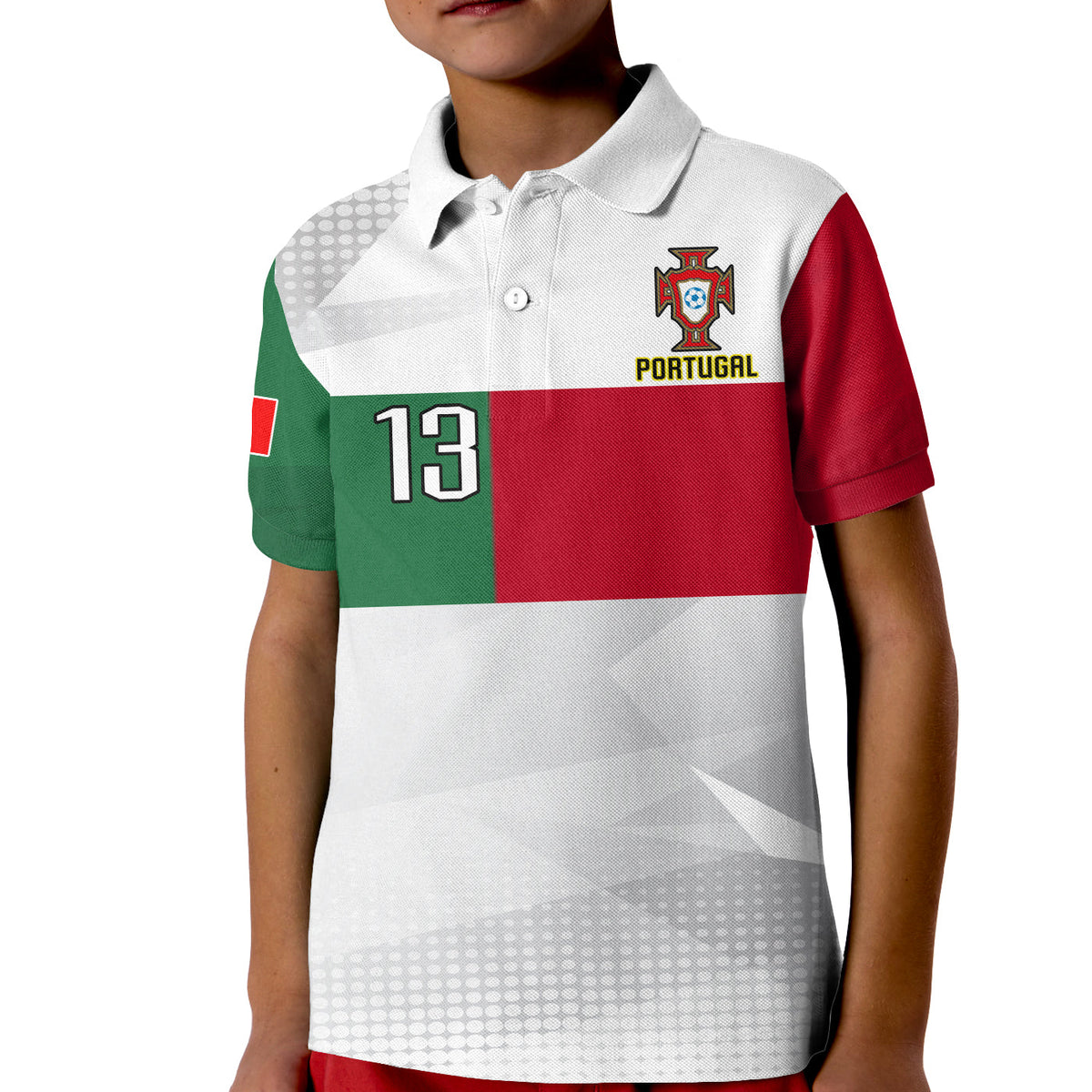 (Custom Text and Number) Portugal Football Polo Shirt KID Campeao Football 2022 White Sporty LT13 - Wonder Print Shop