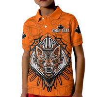 Custom Canada Maple Leaf Polo Shirt KID Orange Haida Wolf LT13 - Wonder Print Shop