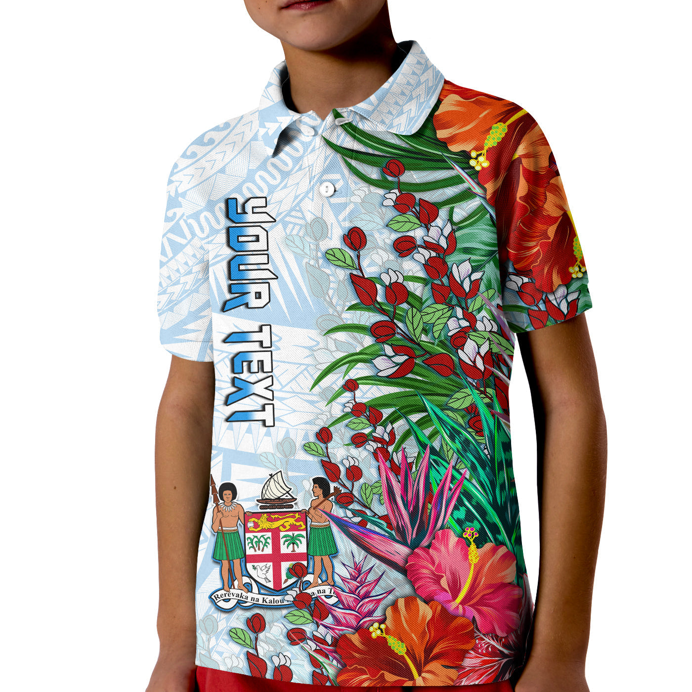 Custom Fiji Polo Shirt KID Proud Fijian Tapa mix Tagimoucia Flowers LT13 - Wonder Print Shop