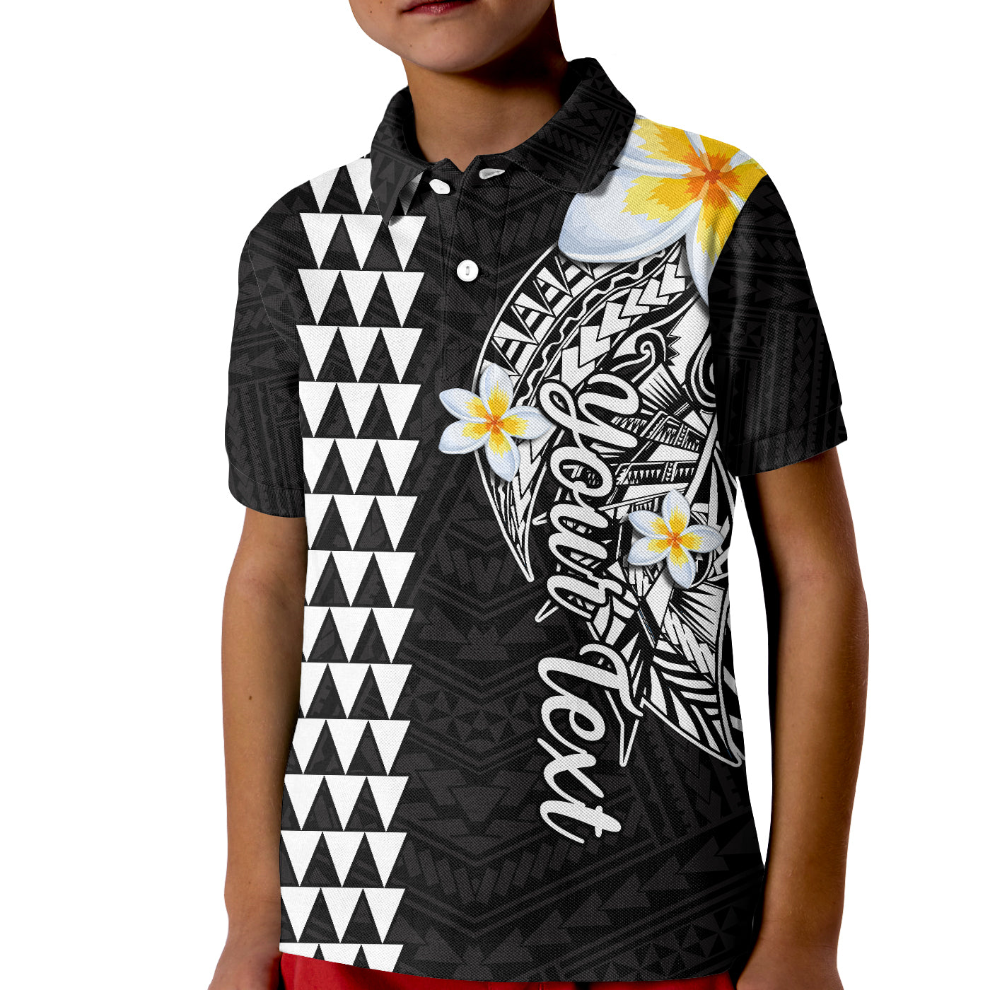 Custom Hawaii Polo Shirt KID Kakau Kanaka Maoli Combine Polynesian Shark Ver.07 - Wonder Print Shop