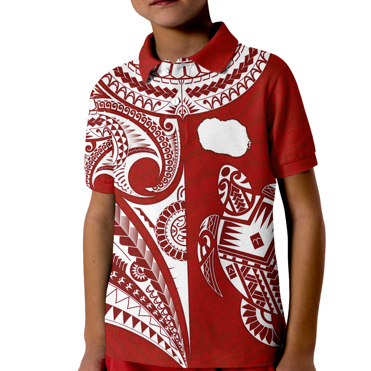 Rarotonga Cook Islands Polo Shirt KID Turtle and Map Style Red LT13 - Wonder Print Shop