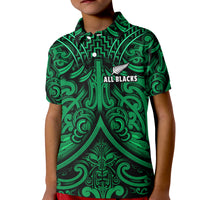 New Zealand Silver Fern Rugby Polo Shirt KID All Black Green NZ Maori Pattern LT13 - Wonder Print Shop