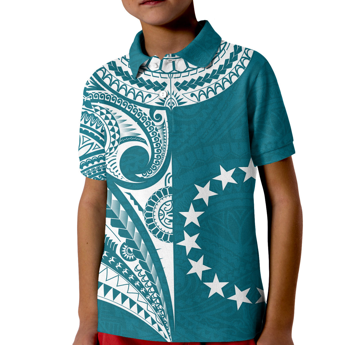 (Custom Text and Number) Cook Islands Tatau Polo Shirt KID Symbolize Passion Stars Version Blue LT13 - Wonder Print Shop