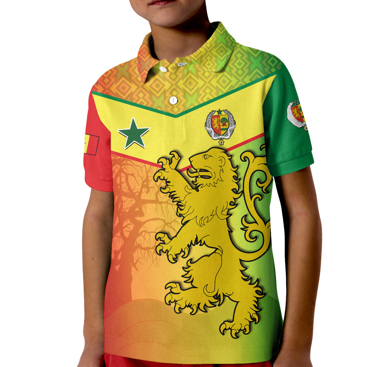 Senegal Polo Shirt Lion With Senegal Map Reggae Style - Wonder Print Shop