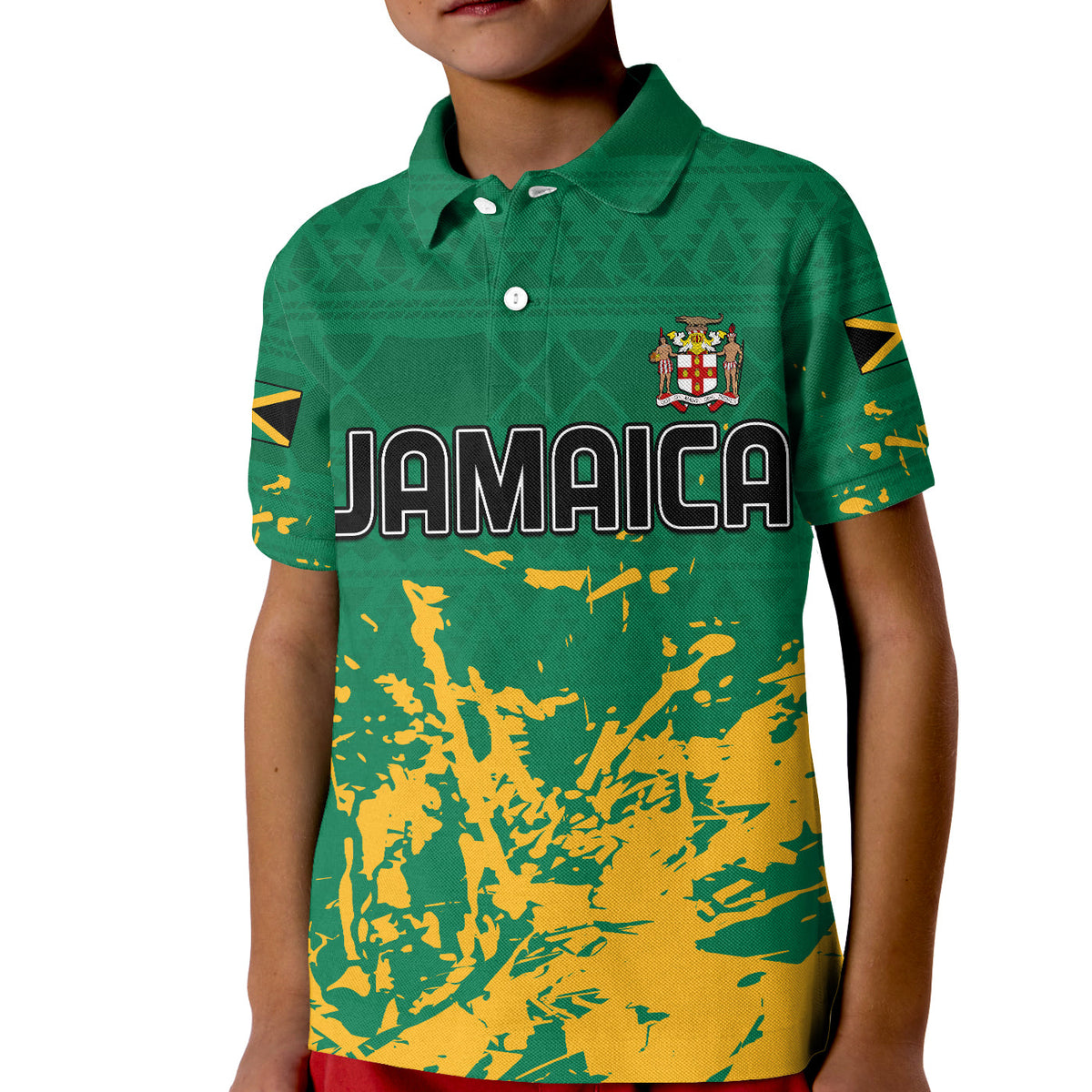 (Custom Text and Number) Jamaica Athletics Polo Shirt Jamaican Flag With African Pattern Sporty Style - Wonder Print Shop