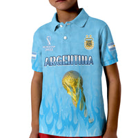 (Custom Text and Number) Argentina Football Polo Shirt KID Vamos Sky Champions World Cup Fire LT13 - Wonder Print Shop